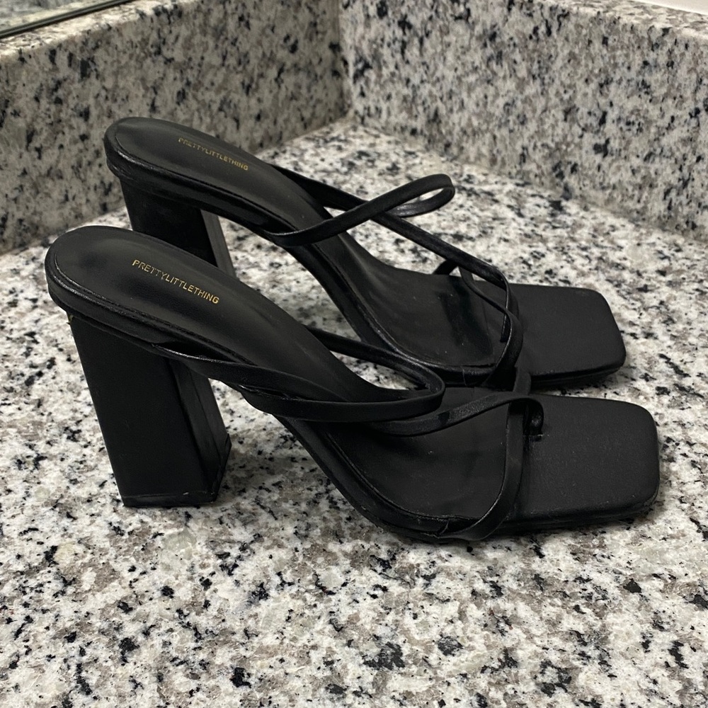 PrettyLittleThing Strappy Black Block Heels